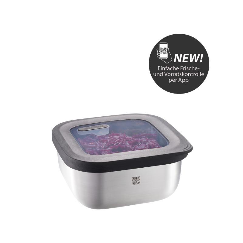 4006664127783 - Frischhaltedose GEFU PROVIDO Lebensmittelaufbewahrungsbehälter Gr B H L 151 cm x 75 cm x 151 cm schwarz (silberfarben schwarz transparent) Frischhaltedosen gelaserter QR Code zur Vorratskontrolle (nur für Android) quadratisch