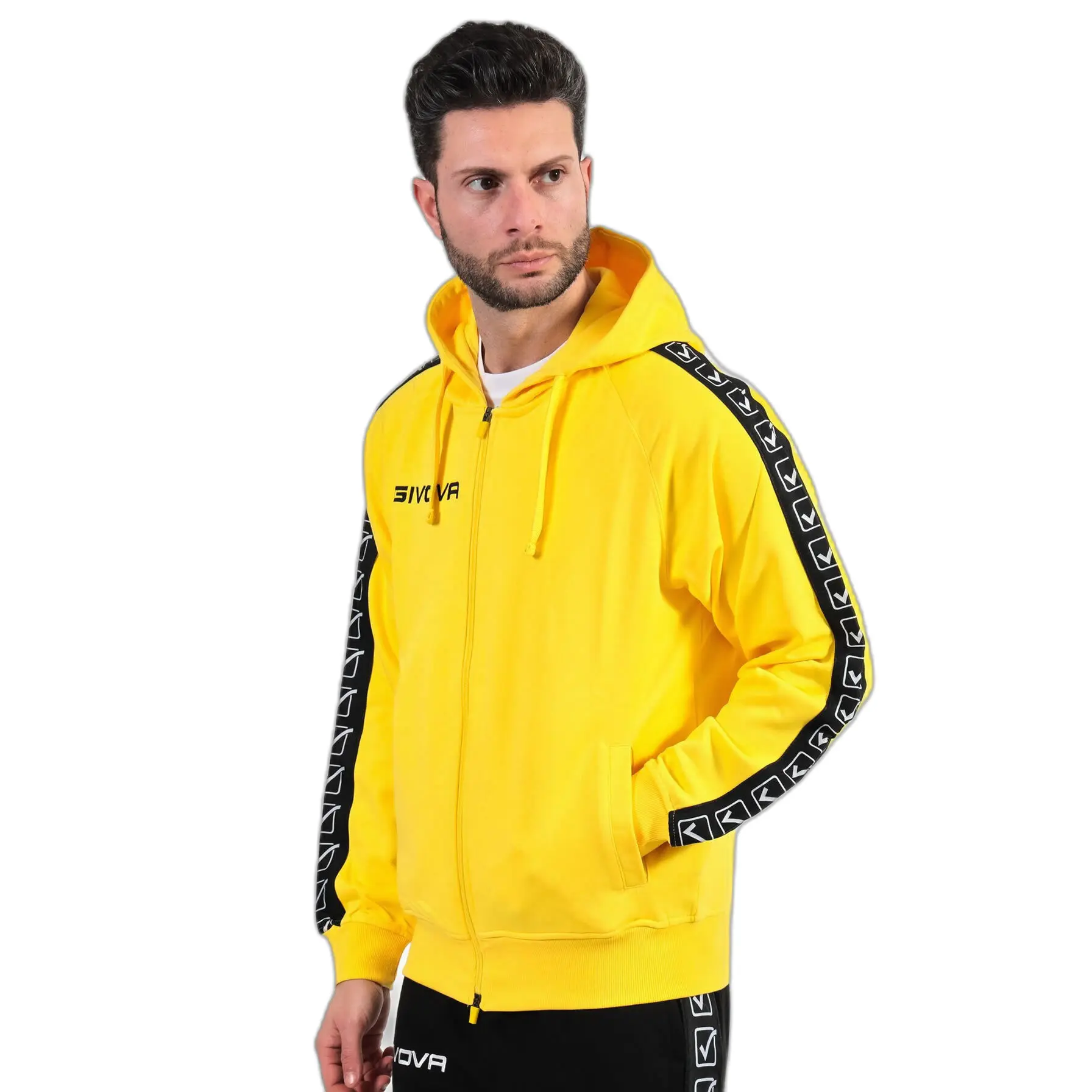 Felpa con cappuccio zip completo e banda Givova