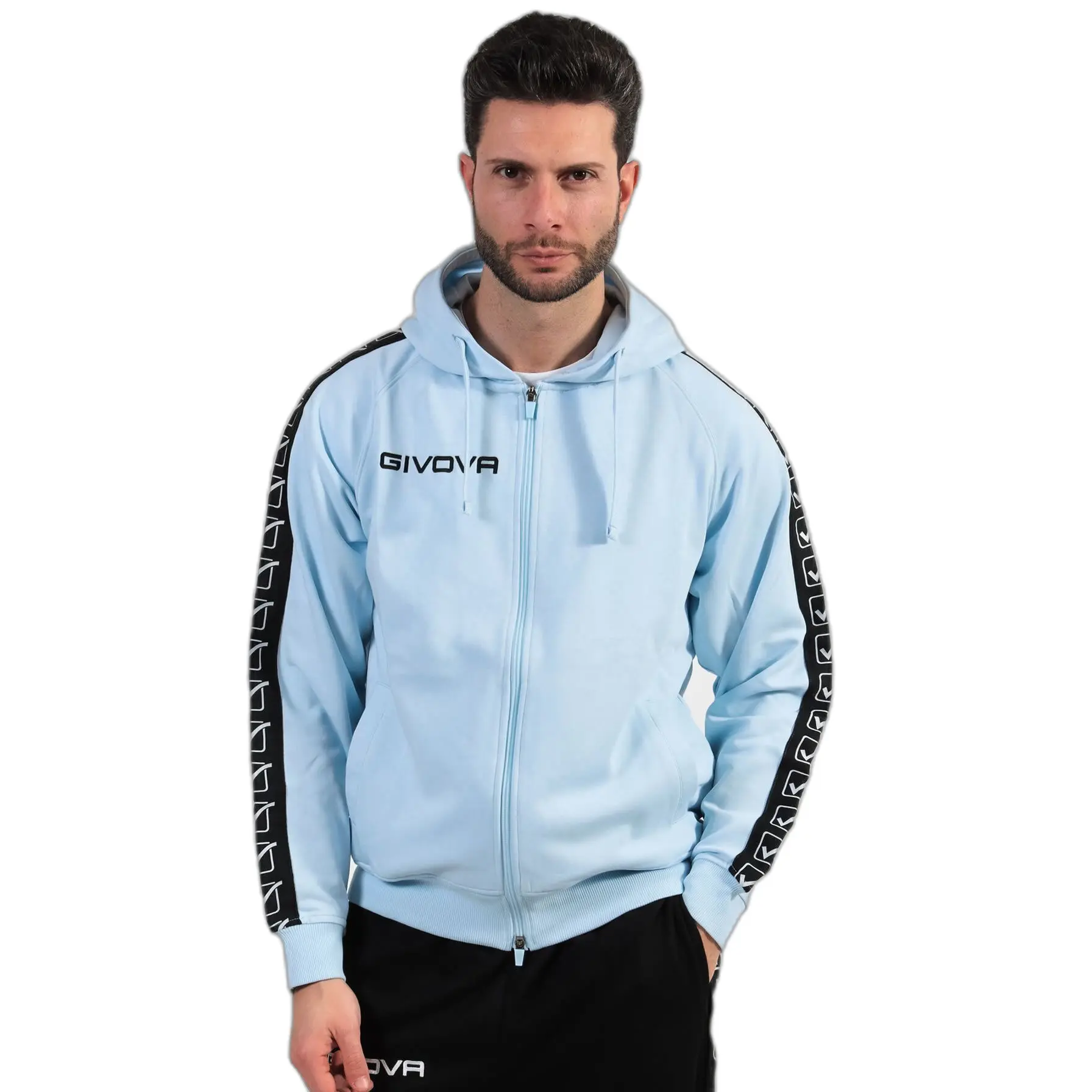 Felpa con cappuccio zip completo e banda Givova