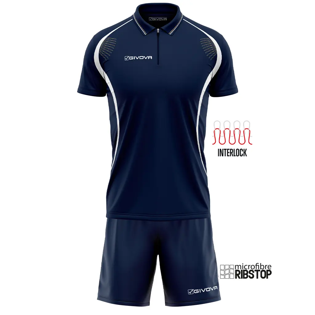 Givova Unisex Bleu Set Aus Polo-Shirt Und Shorts Extra Groß