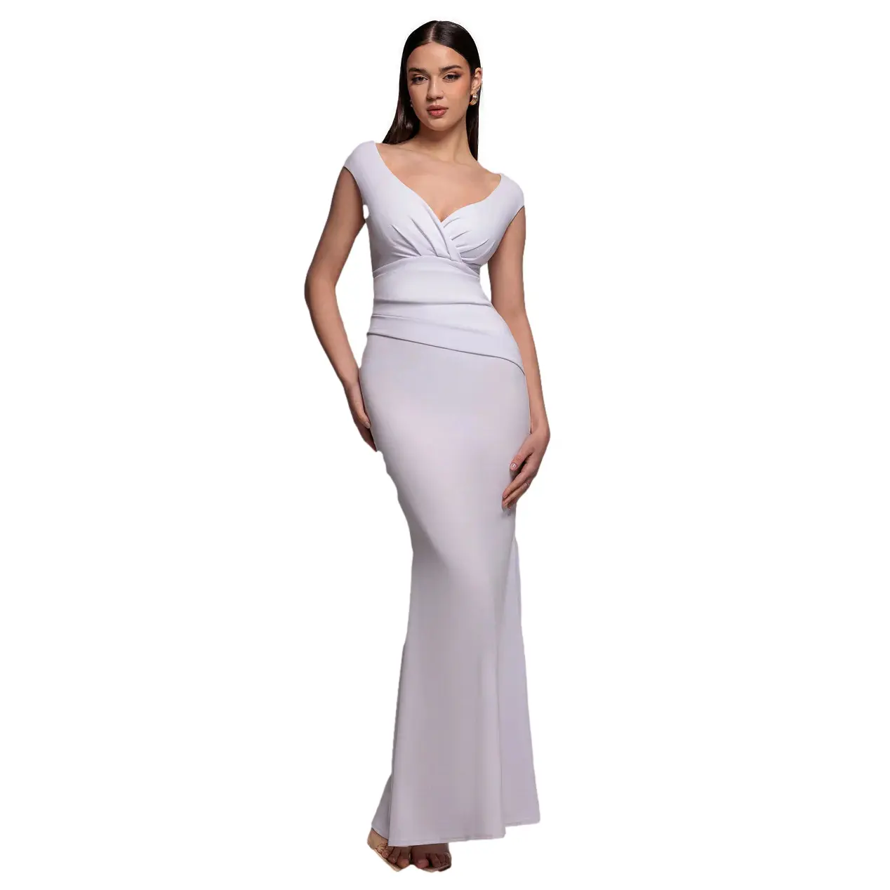 Plissee-Kleid für Damen Goddiva Bardot Maxi