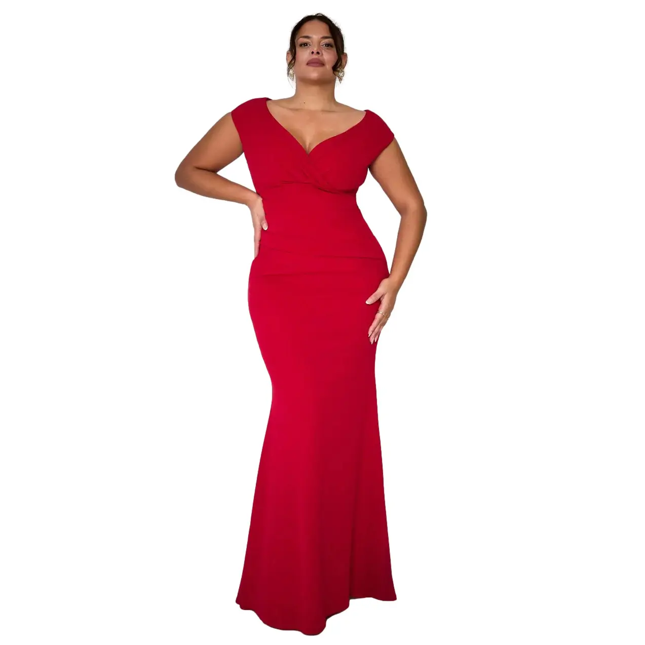 Plissee-Kleid für Damen Goddiva Bardot Maxi