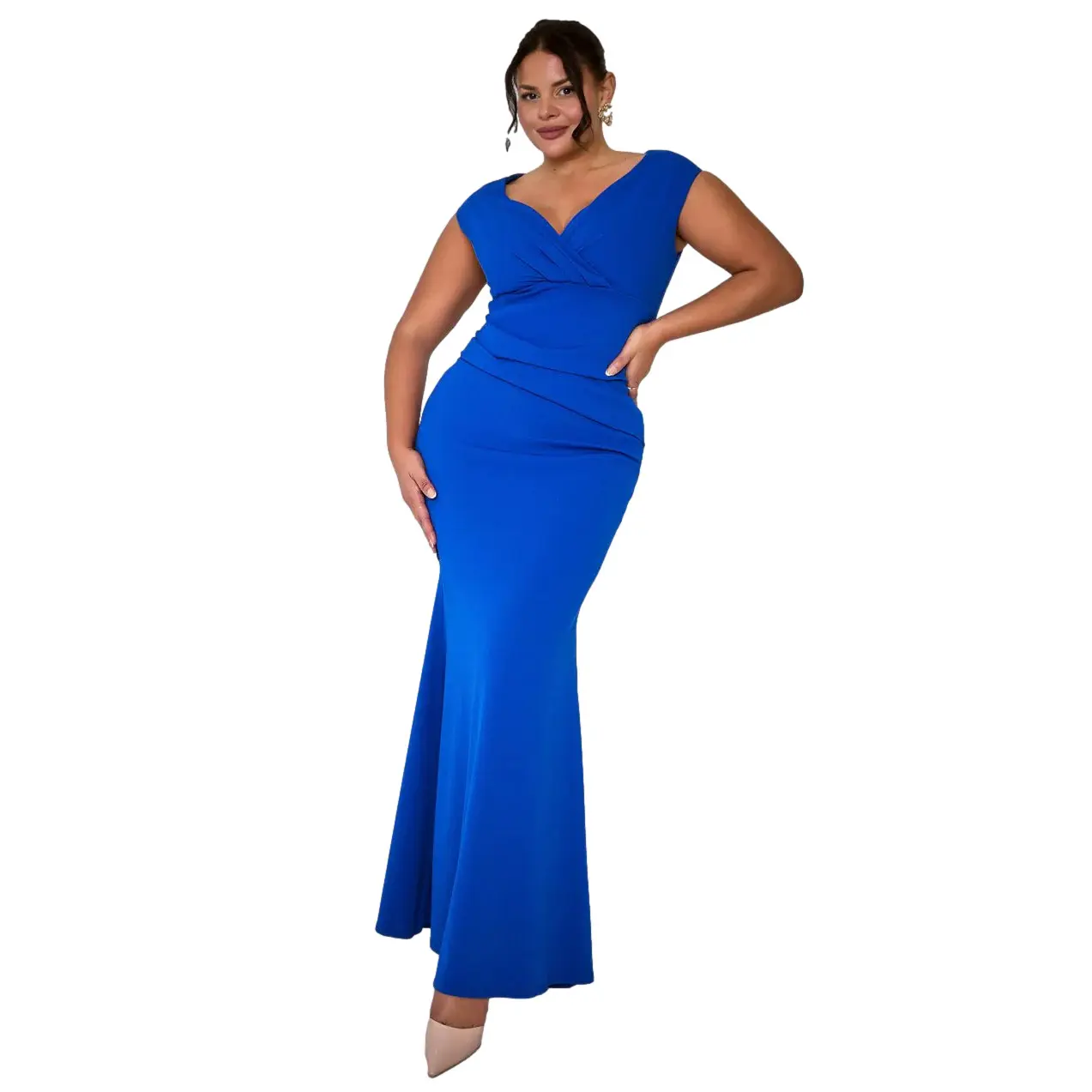 Plissee-Kleid für Damen Goddiva Bardot Maxi