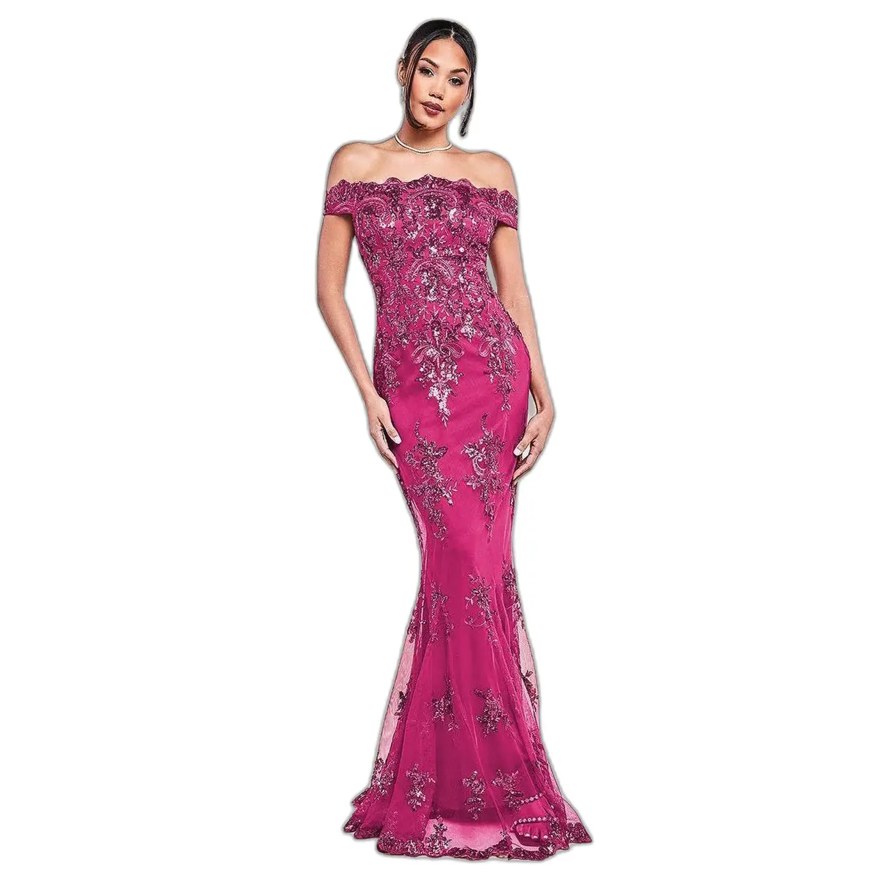 Women's dress Goddiva Bardot Sequin Embroidered