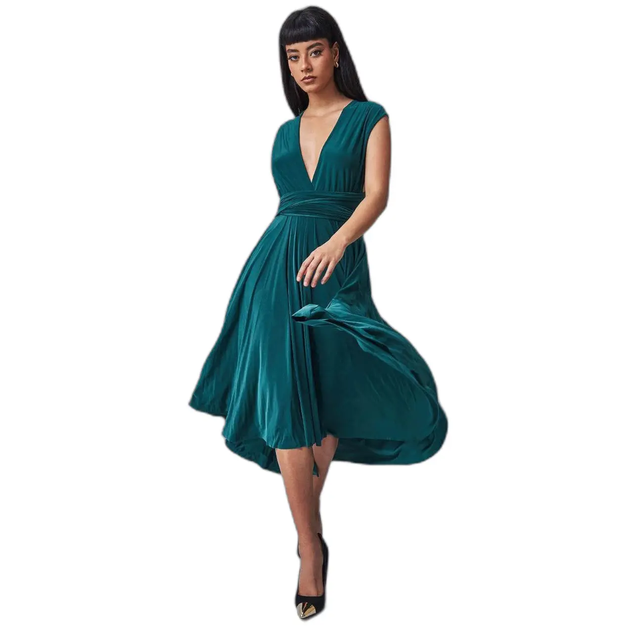 Robe midi dos nu multi-positions al tatto morbido donna