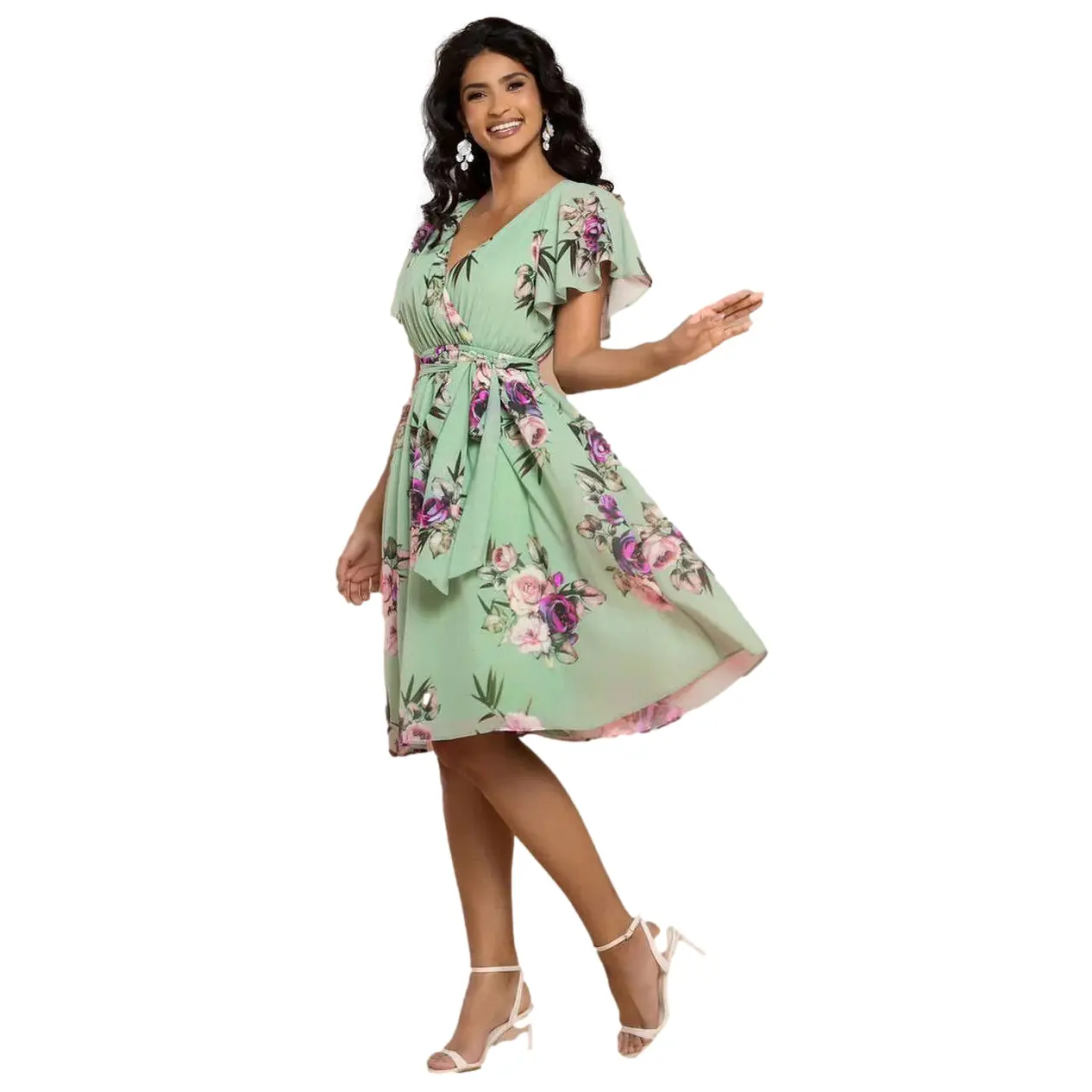 Schmetterlingsärmel Wickelkleid Damen Goddiva Midi