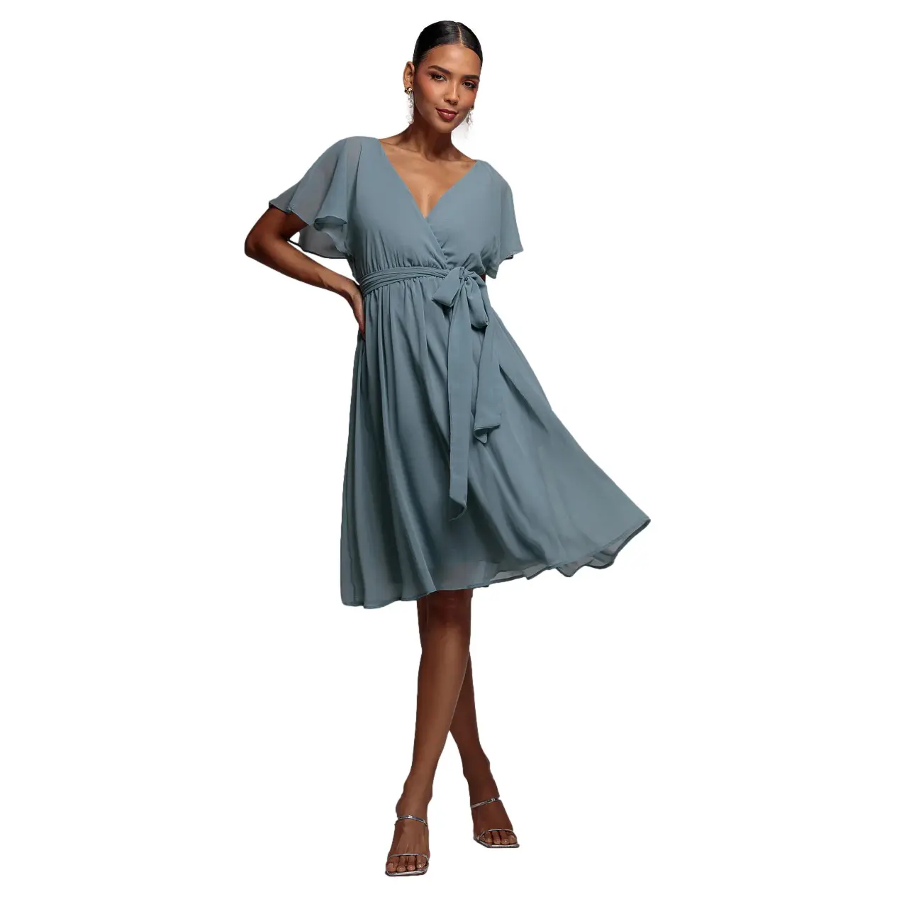 Robe portefeuille a maniche a farfalla donna  Midi