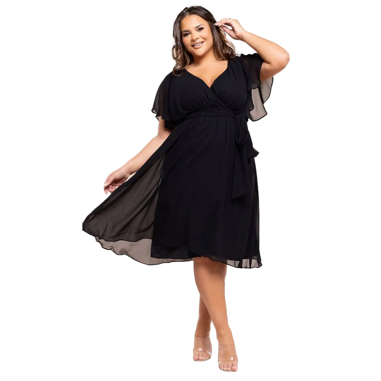 Schwingendes Wickelkleid mit Ärmeln Damen Goddiva Midi