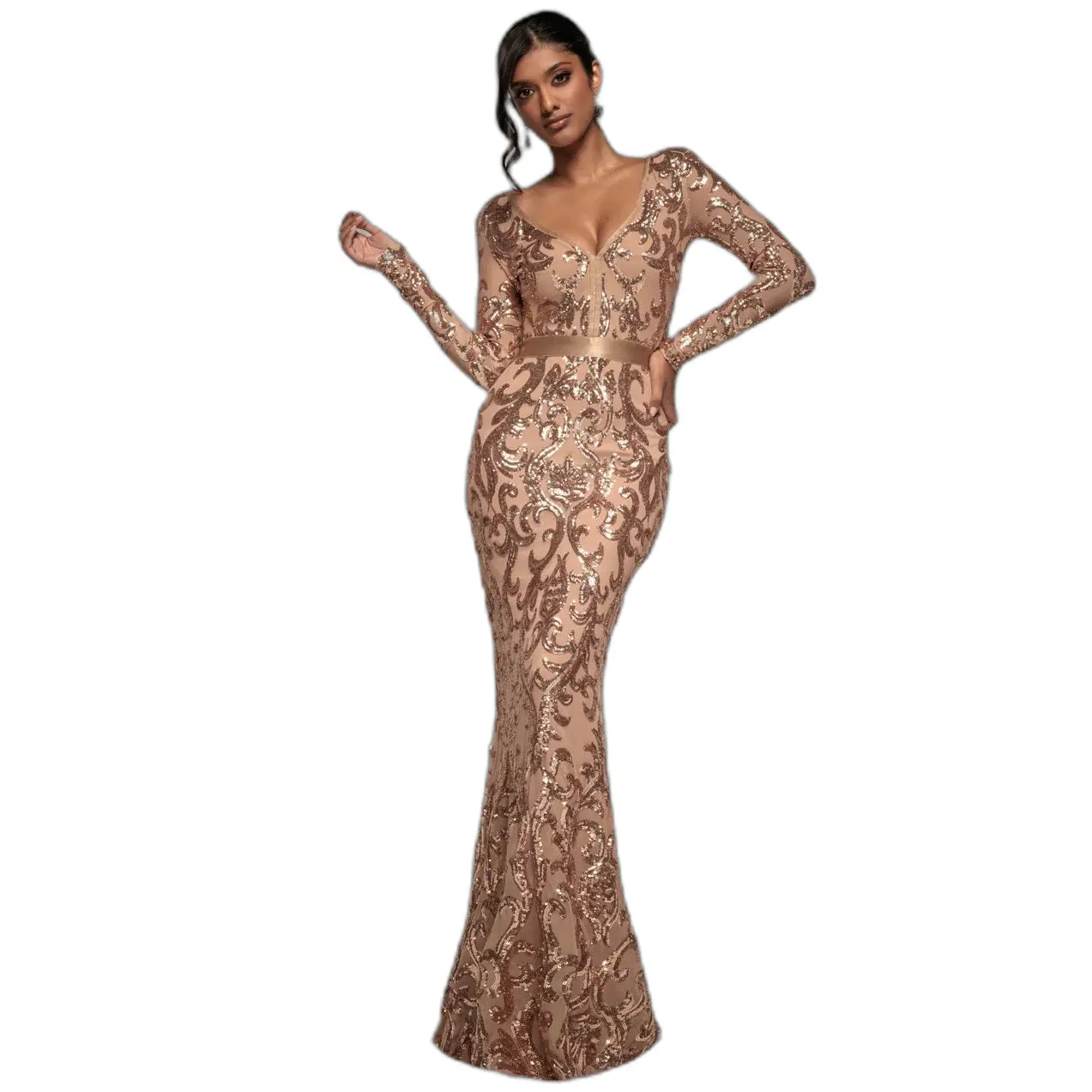 Women's maxi dress Goddiva Sequin & Mesh
