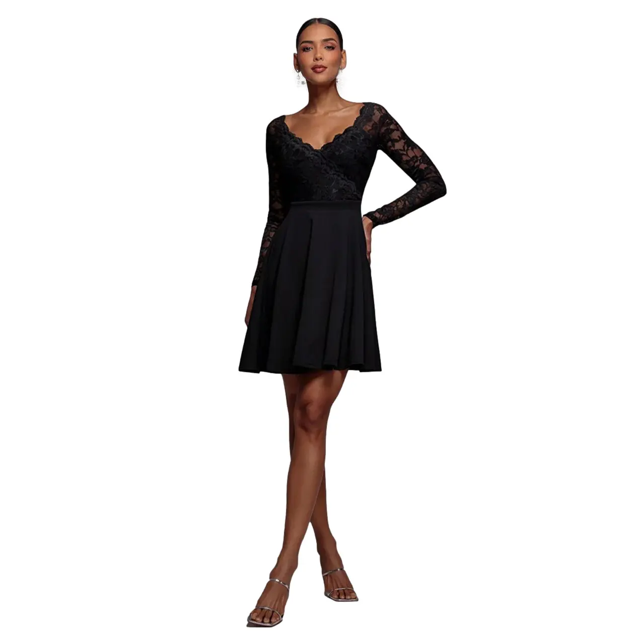 Image of Spitzenkleid mit schulterfreier Form Damen Goddiva Mini