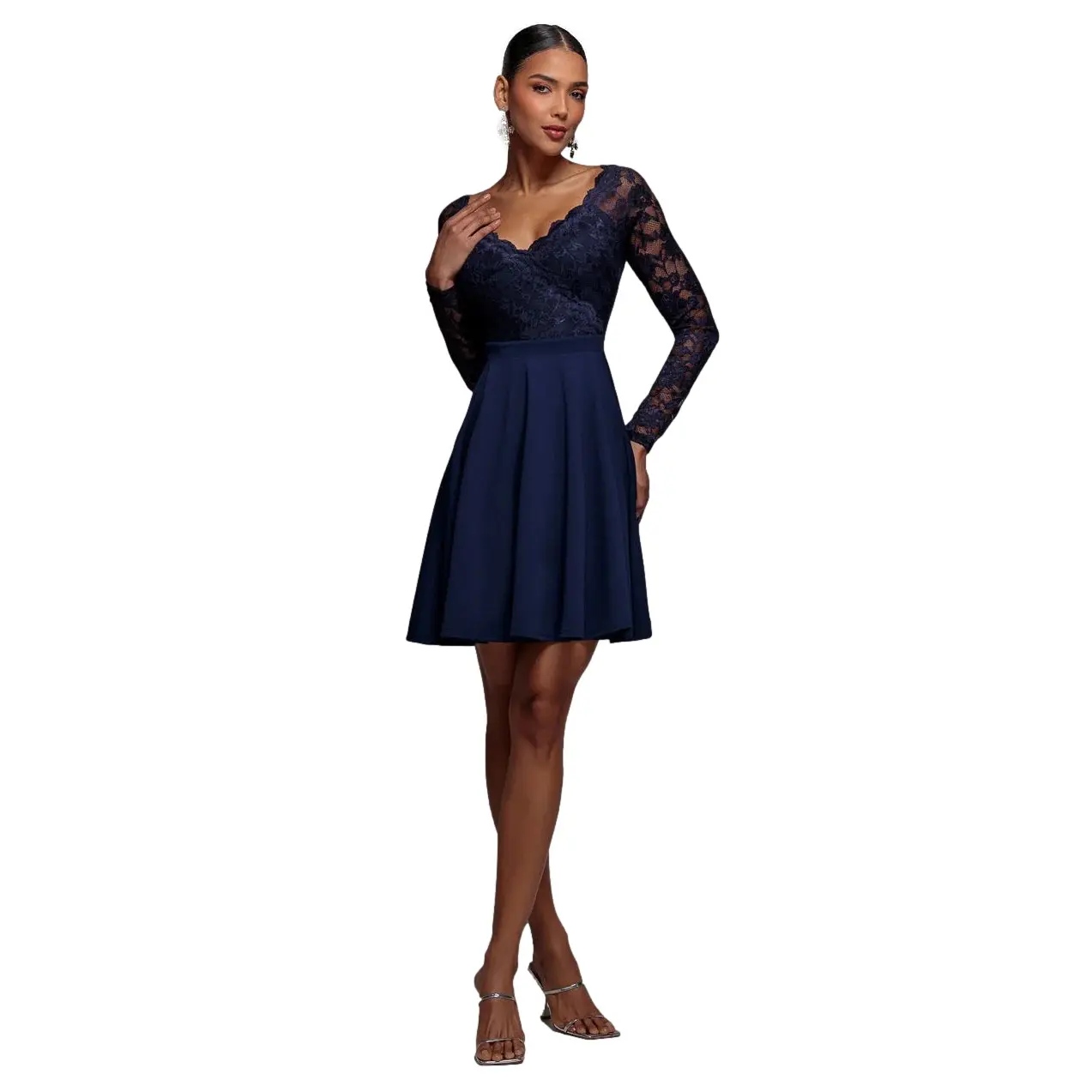 Spitzenkleid mit schulterfreier Form Damen Goddiva Mini