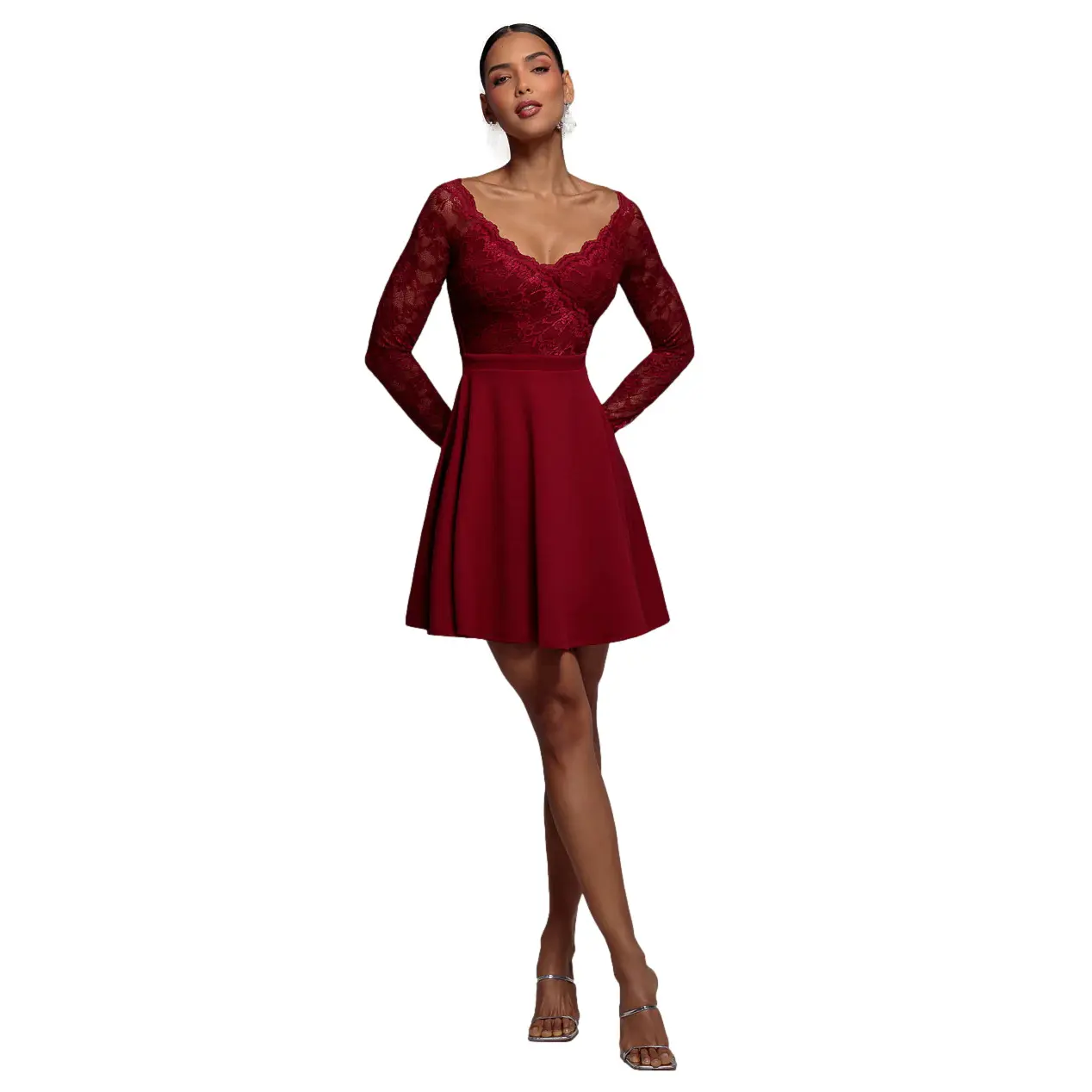 Image of Spitzenkleid mit schulterfreier Form Damen Goddiva