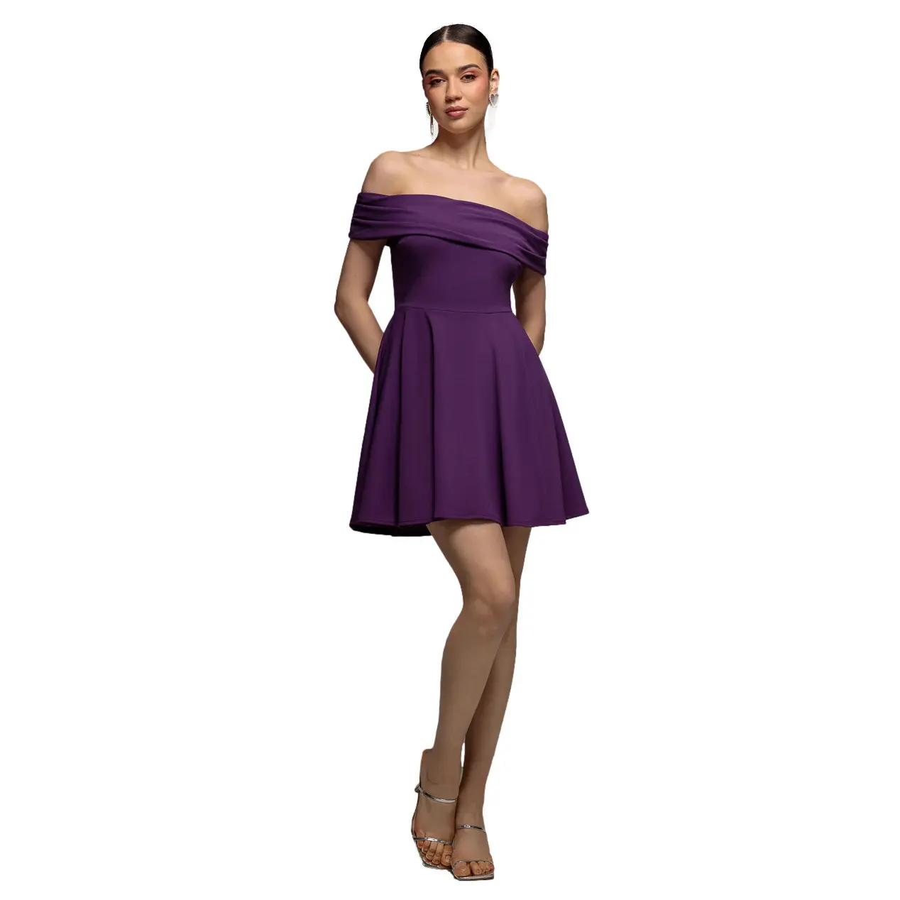 Plissee-Kleid für Damen Goddiva Bardot Maxi