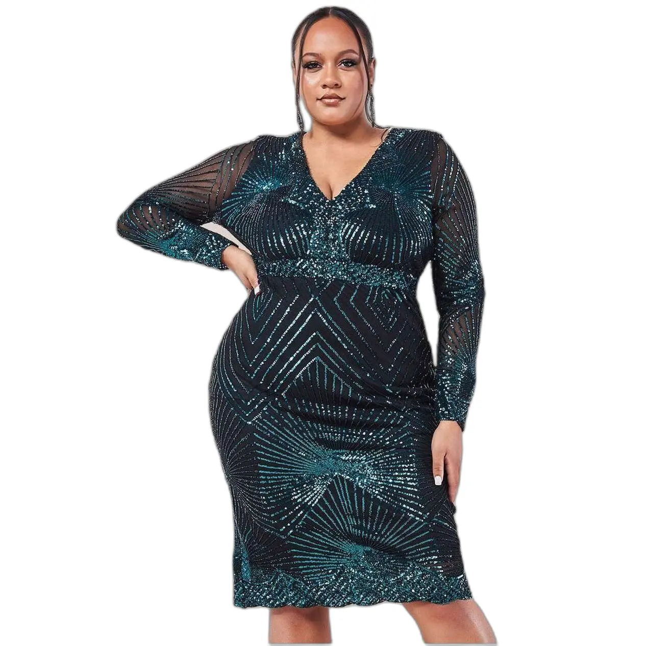 Image of Robe mit gewelltem Saum und Sternenmotiv Damen Goddiva Midi