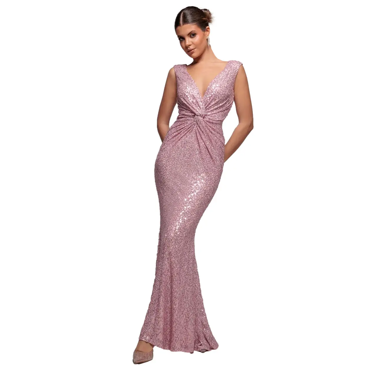 Image of Vordereingedrehte Paillettenrobe Damen Goddiva Maxi