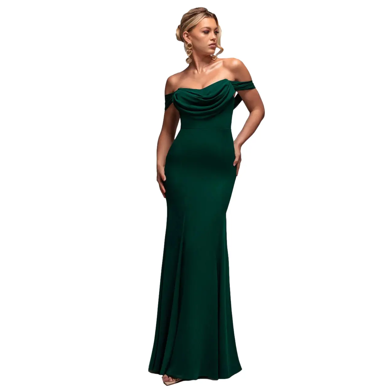Womenâs Blouson Chiffon Dress with Cowl Neck Goddiva Bardot