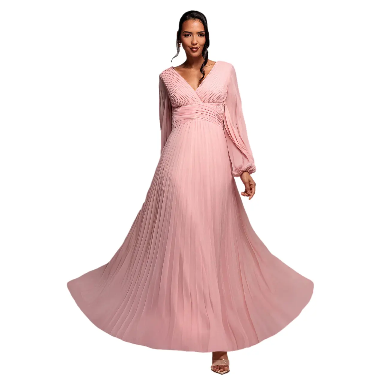 Image of Ballonärmel Chiffonkleid Damen Goddiva