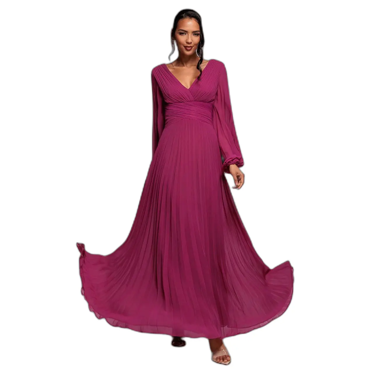 Balloon Sleeve Maxi Dress in Chiffon Women Goddiva