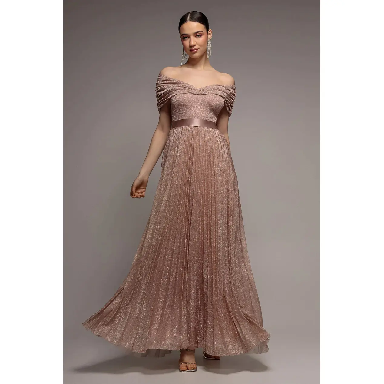 Plissee-Kleid für Damen Goddiva Bardot Maxi