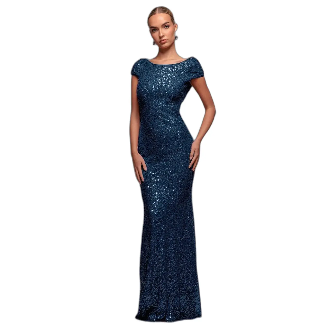 Glitzerkleid mit Rückenausschnitt für Damen Goddiva Maxi