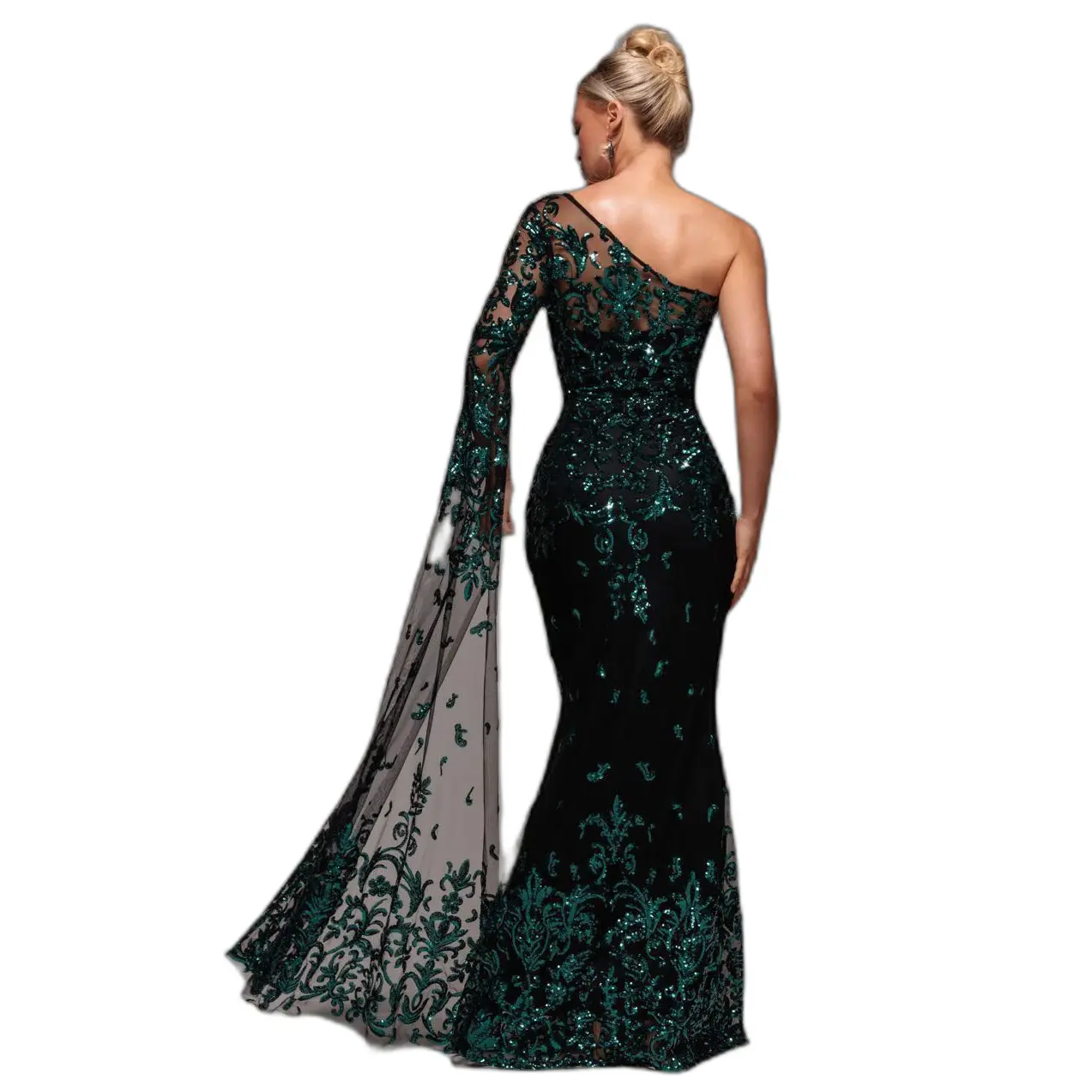 Robe da sera asimmetrica a paillettes e rete donna  Maxi