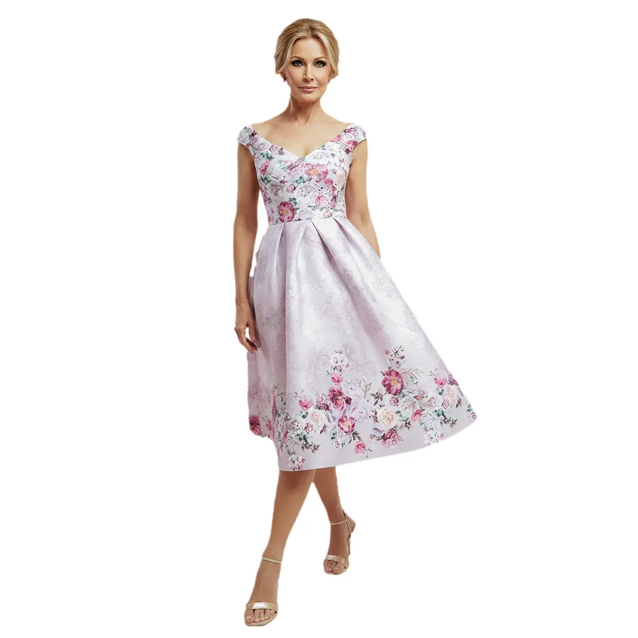 Floral Dress with V-Neck for Women Goddiva Midi