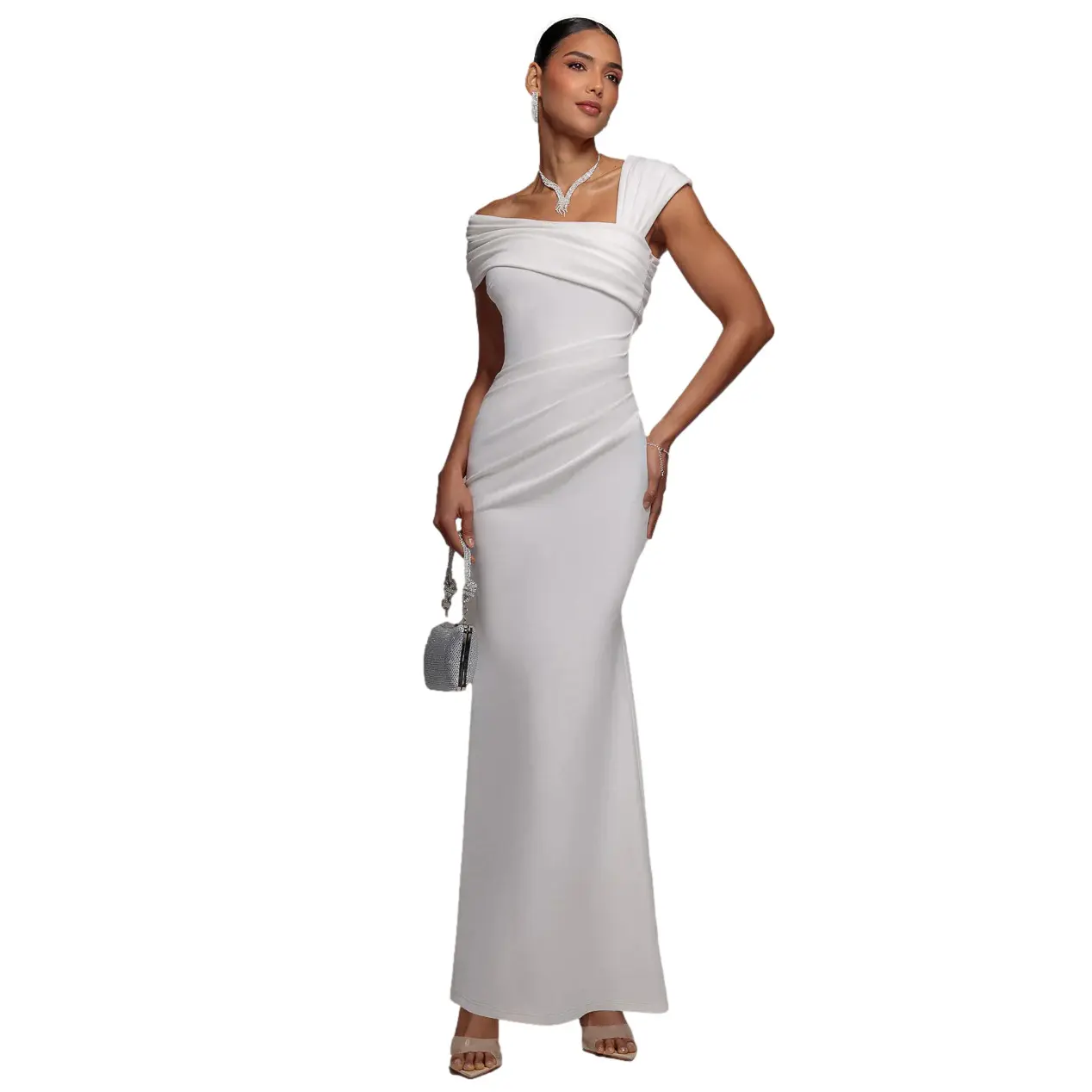 Asymmetrisches Kleid aus Scuba-Crêpe Damen Goddiva Maxi