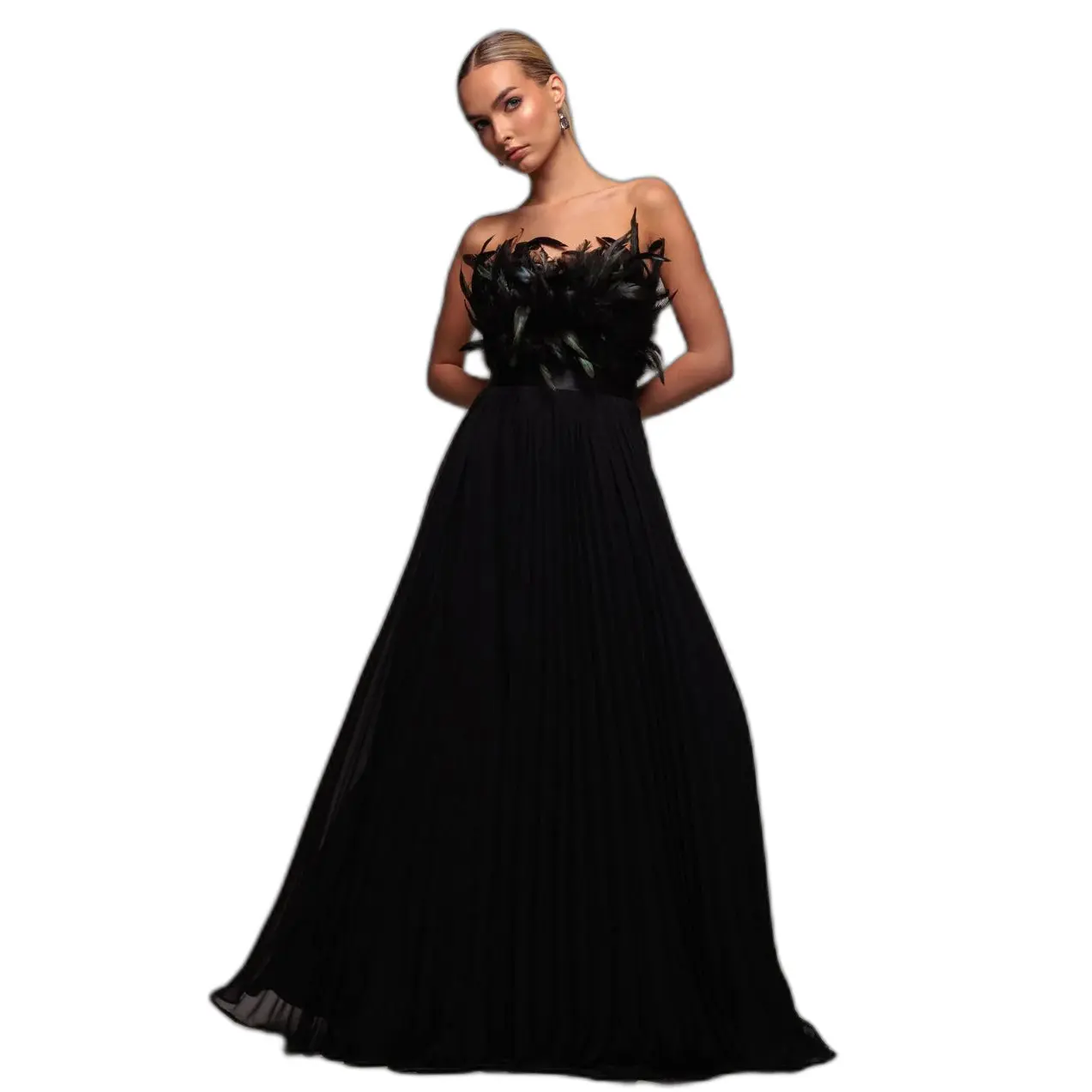 Maxi Evening Dress Off-Shoulder with Feather Women Goddiva