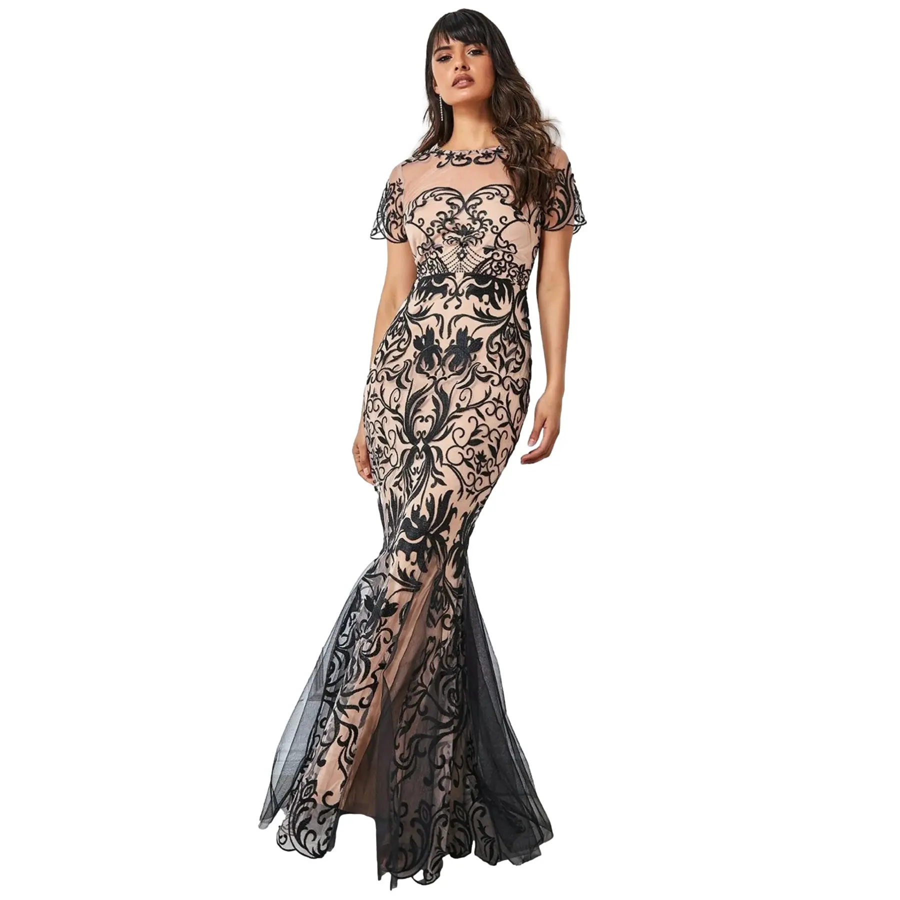 Abito in maglia e pizzo donna