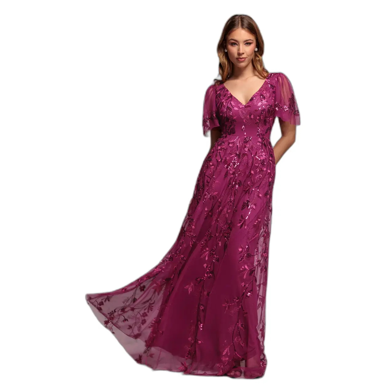 Women's dress Goddiva Flared Sleeve Embroidered