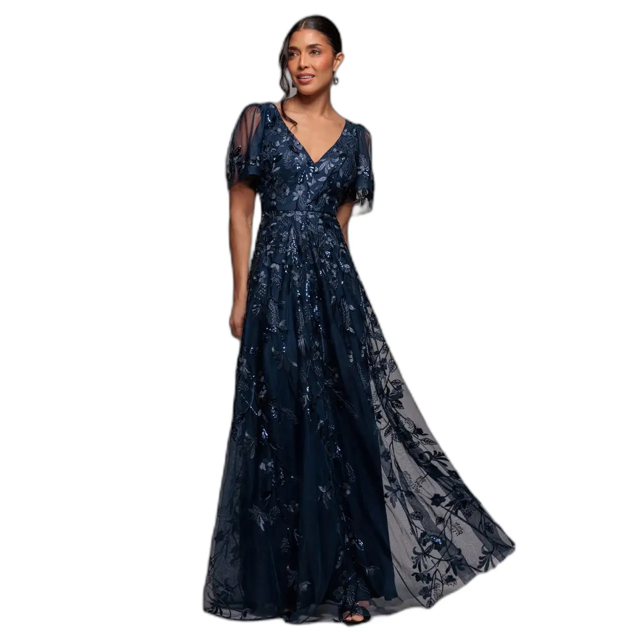 Image of Blaublütige bestickte Tunika mit weit ausgeschnittenen Ärmeln Damen Goddiva