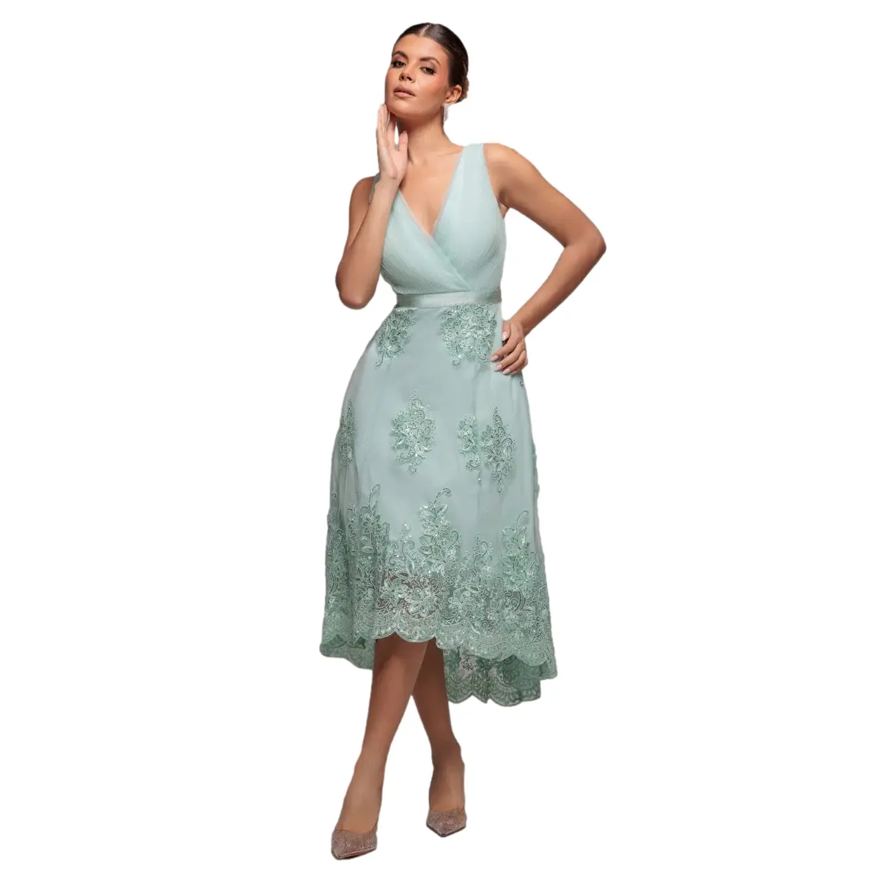 Asymmetrical Satin Pleated Dress Women Goddiva