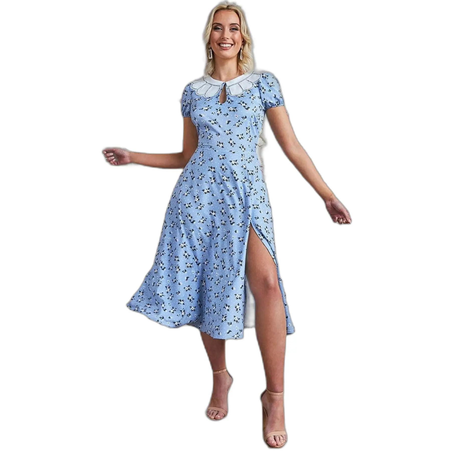 Robe midi stampata con spacco anteriore donna