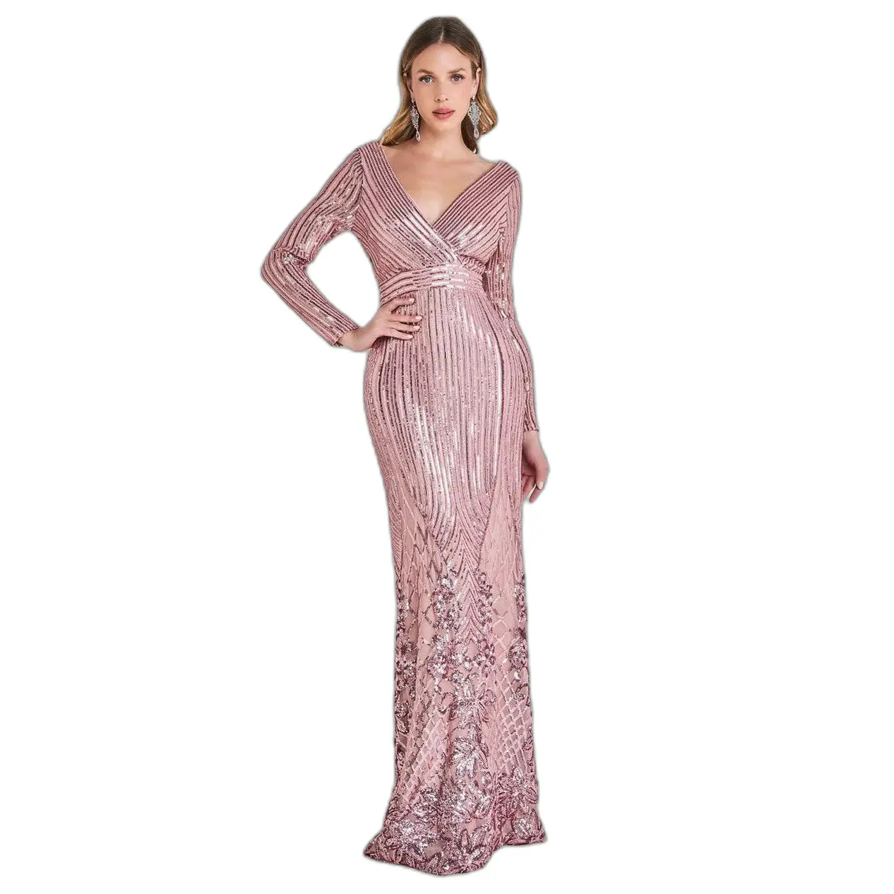 Image of Eng körperbetontes Kleid mit V-Ausschnitt für Damen Goddiva
