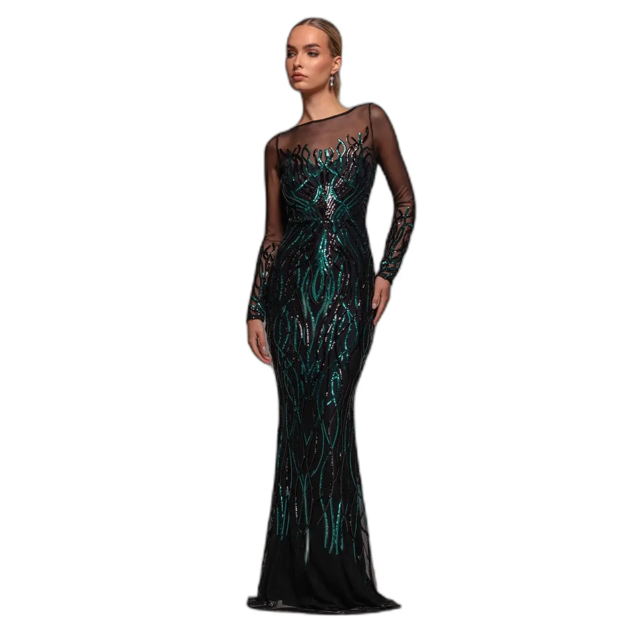 Flame Sequin Long Sleeve Dress Woman Goddiva Maxi