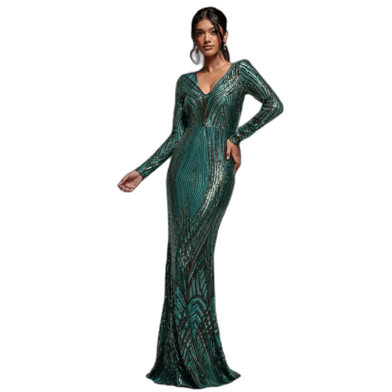 Image of Kleid Damen Goddiva Two Toned V Neck Sequin