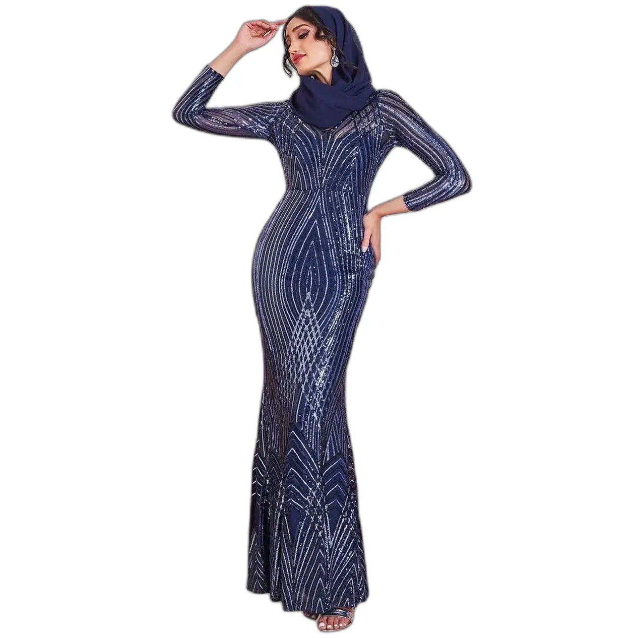 Goddiva Women's Bleu Tight Dress Modesty Two Toned Sequin