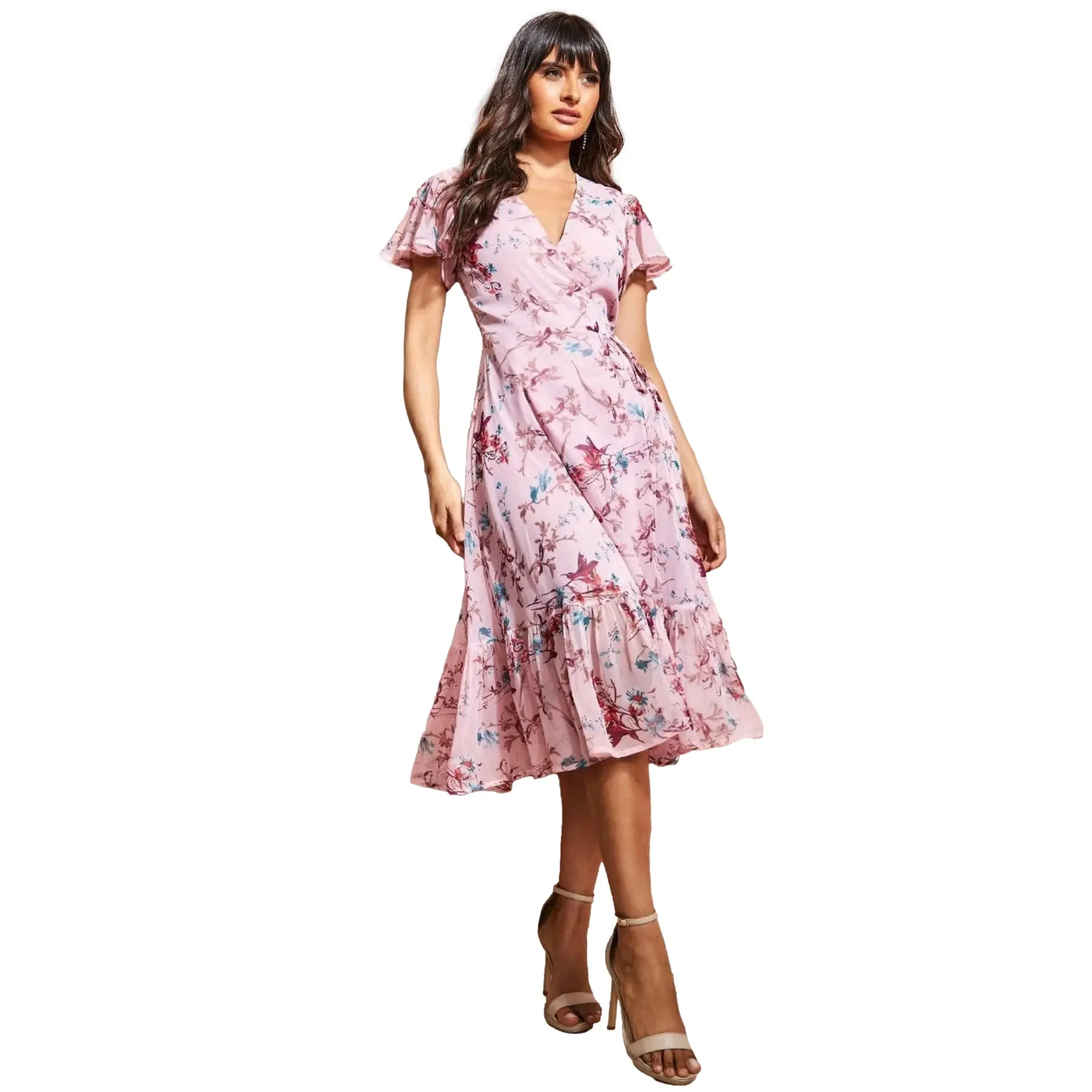 Robe portefeuille floreale a maniche a farfalla donna