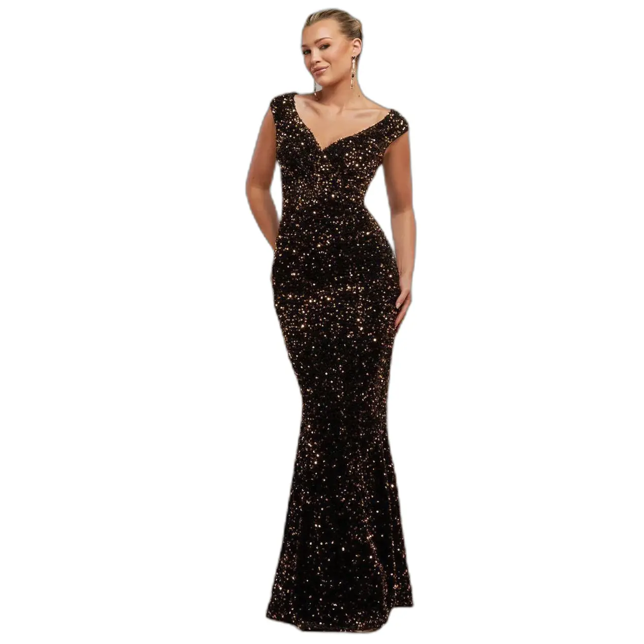 Image of Glamouröses Pailletten- und Samtkleid, Damen Goddiva