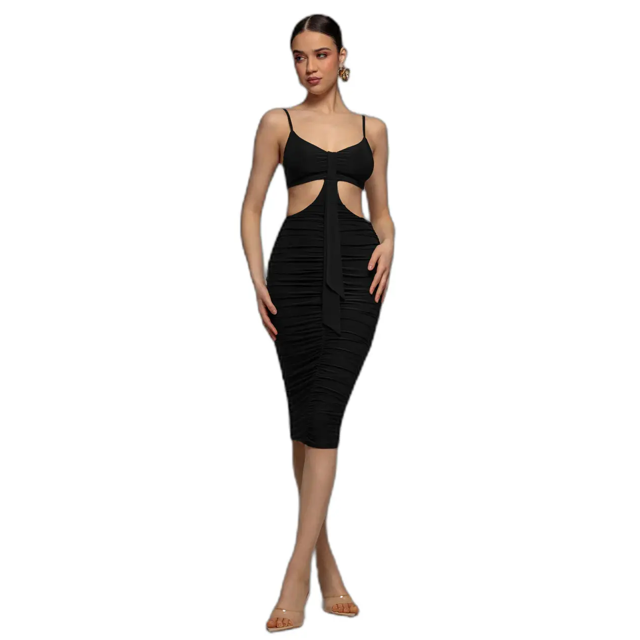 Image of Eng anliegende Kleid mit Ausschnitten und Rüschen Damen Goddiva