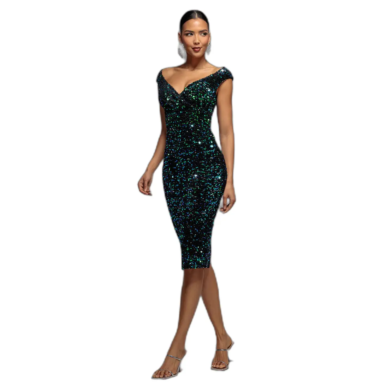Vestito da donna  Multi Sequin & Velvet Bardot
