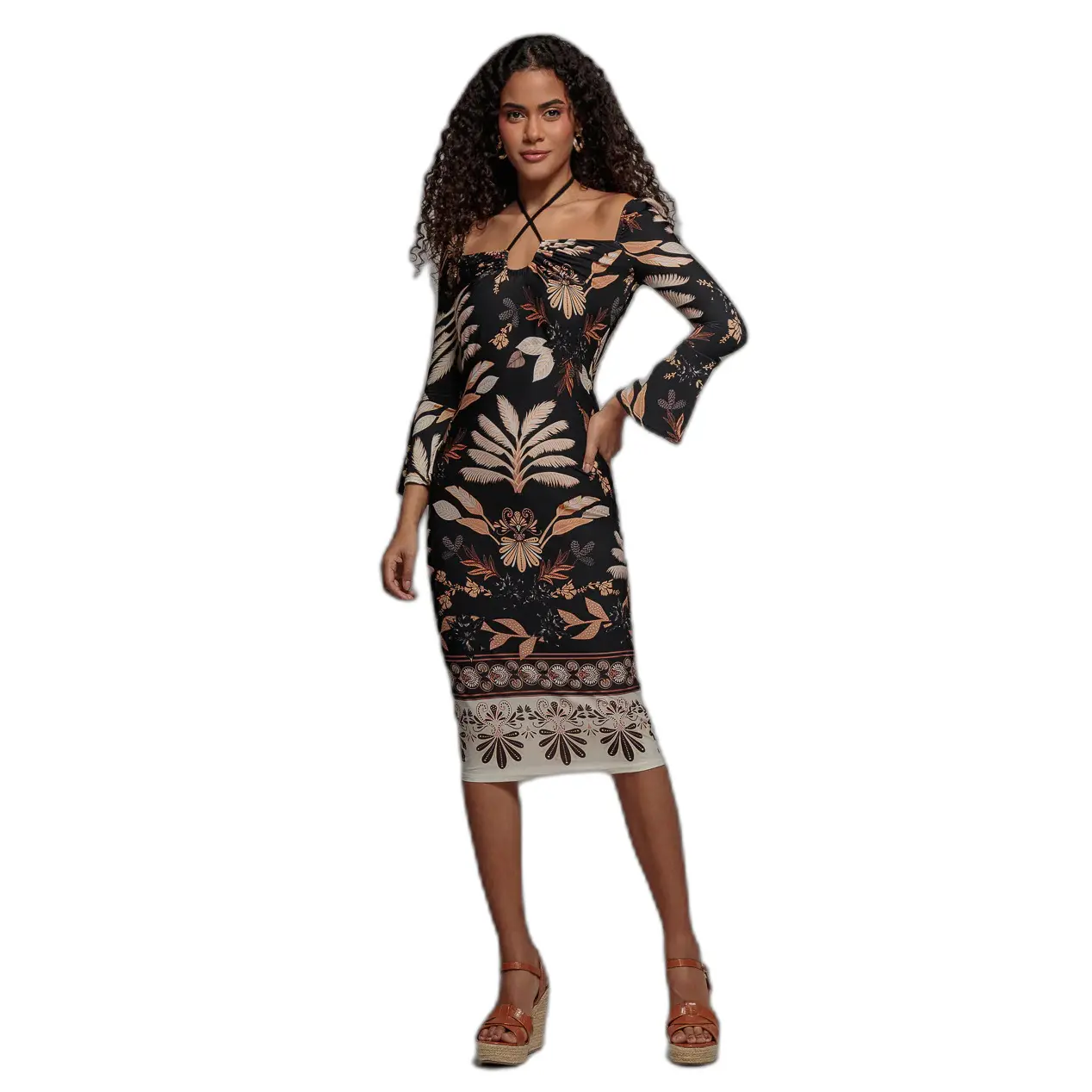 Robe midi stampata da legare sul retro donna