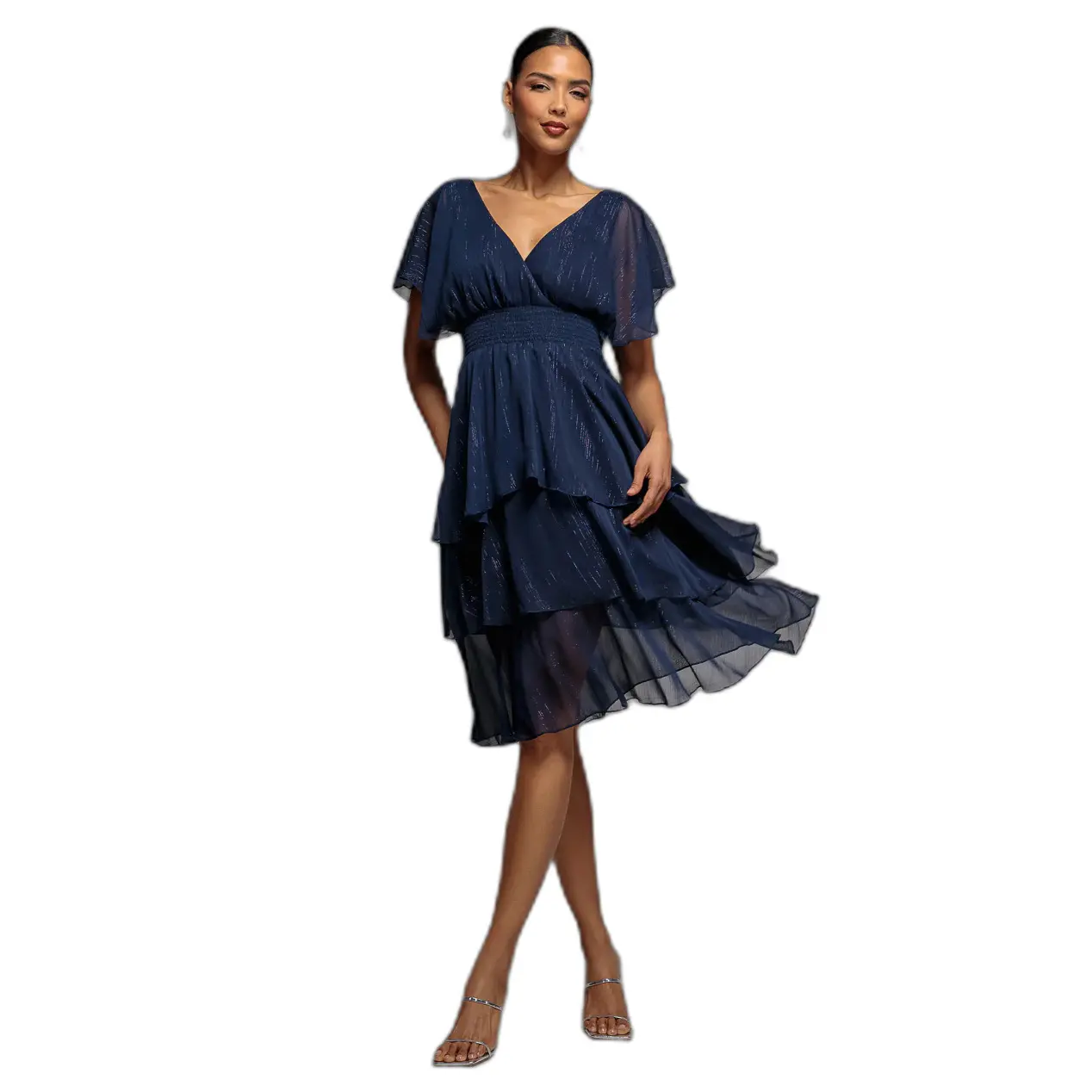 Damen Chiffonkleid mit Flügelärmeln Goddiva Midi