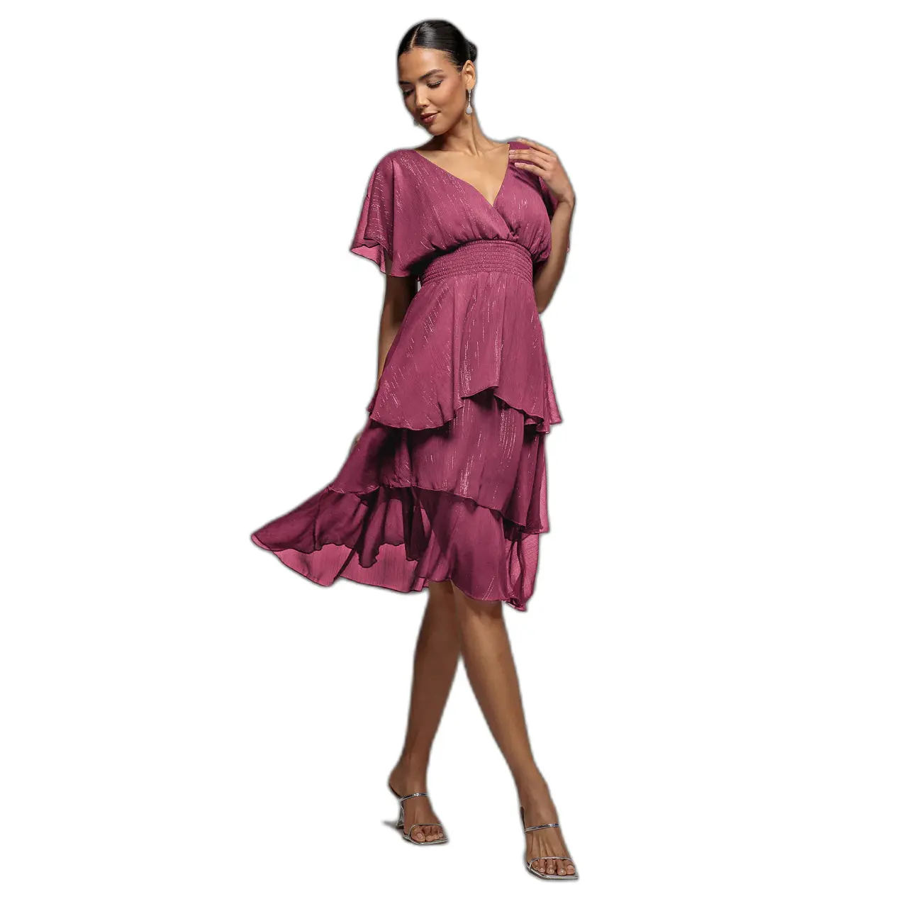 Layered Butterfly Sleeve Dress Women Goddiva