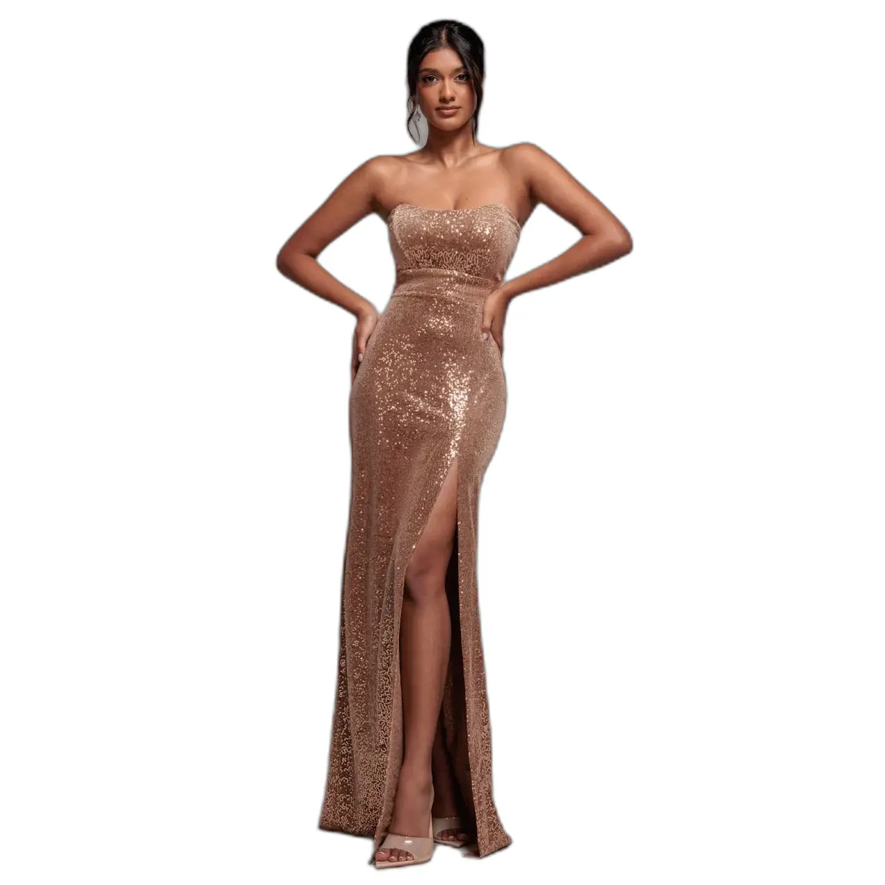 Long Velvet Bandeau Dress Women Goddiva