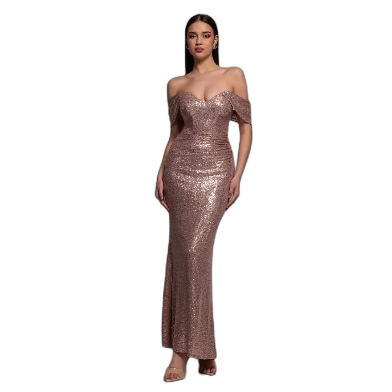 Eng anliegendes Kleid für Damen Goddiva Off The Shoulder Sequin Wing