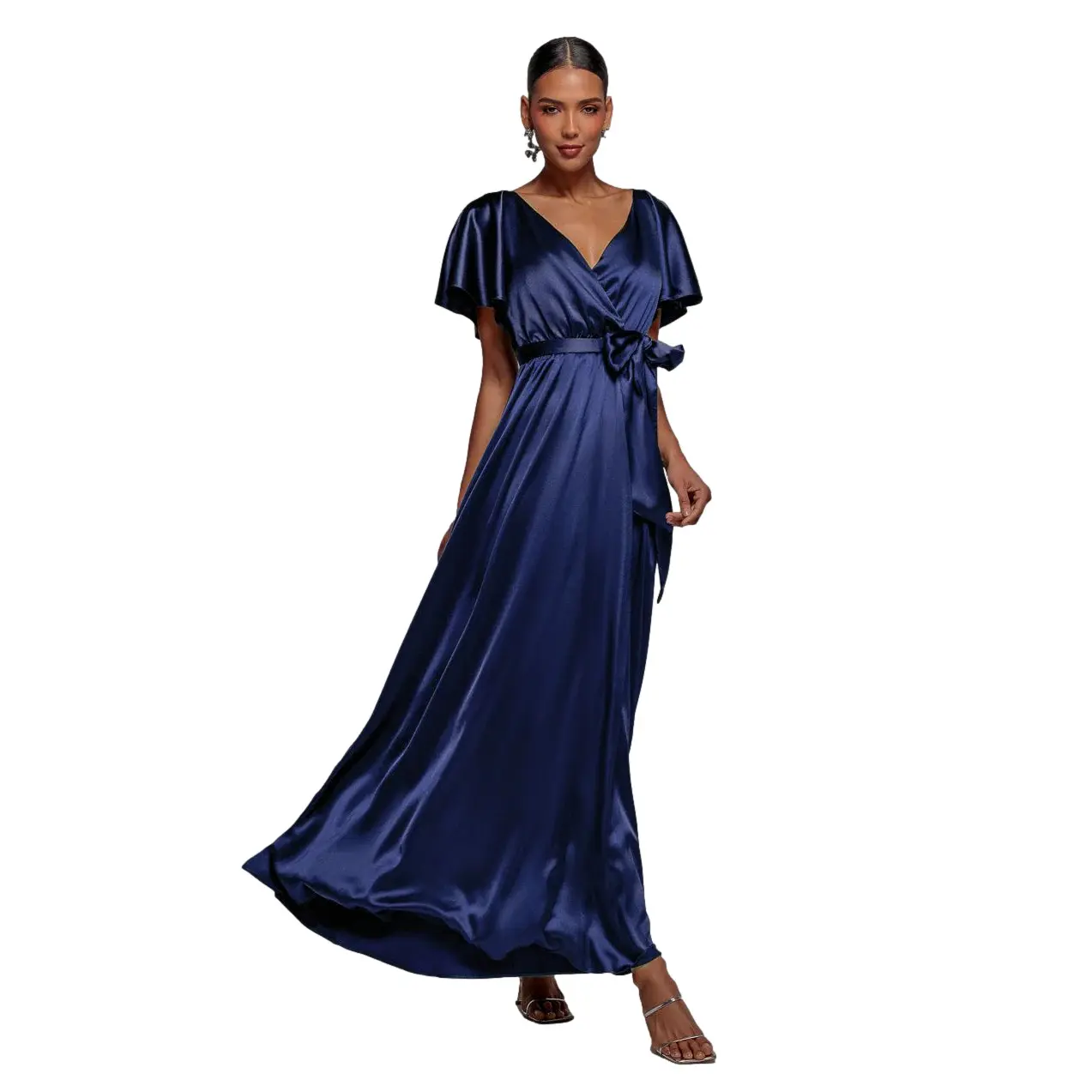 Satinkleid Wickelkleid Frauen Goddiva Maxi