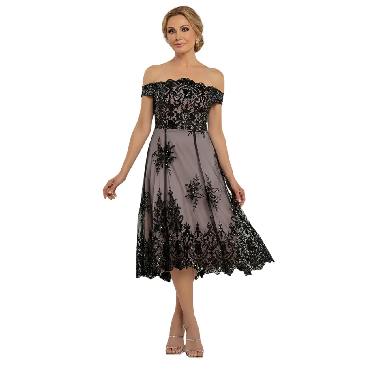 Abito in pizzo asimmetrico donna  Bardot Sequin