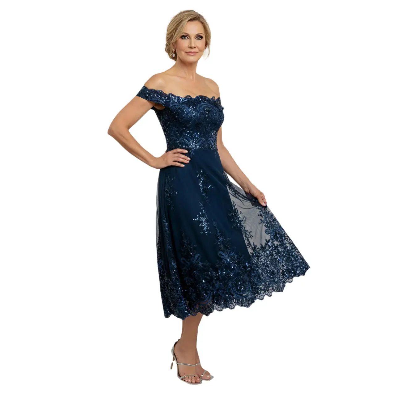 Asymmetrisches Spitzenkleid Damen Goddiva Bardot Sequin