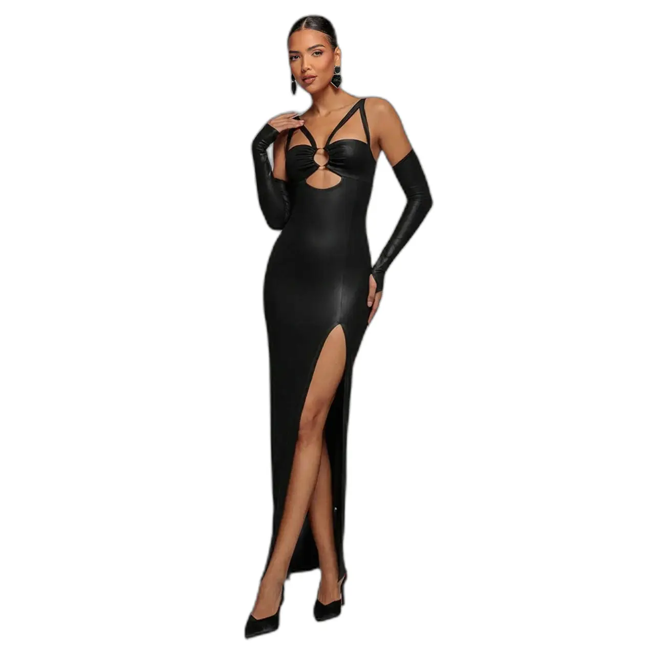 Cut-Out Faux Leather Bodycon Dress Women Goddiva